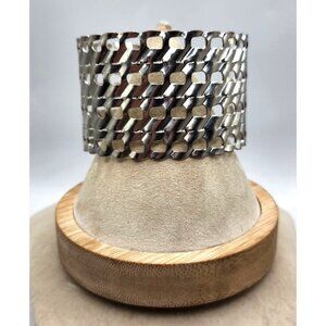 Silver Tone Lattice Wide Band Cuff Bracelet